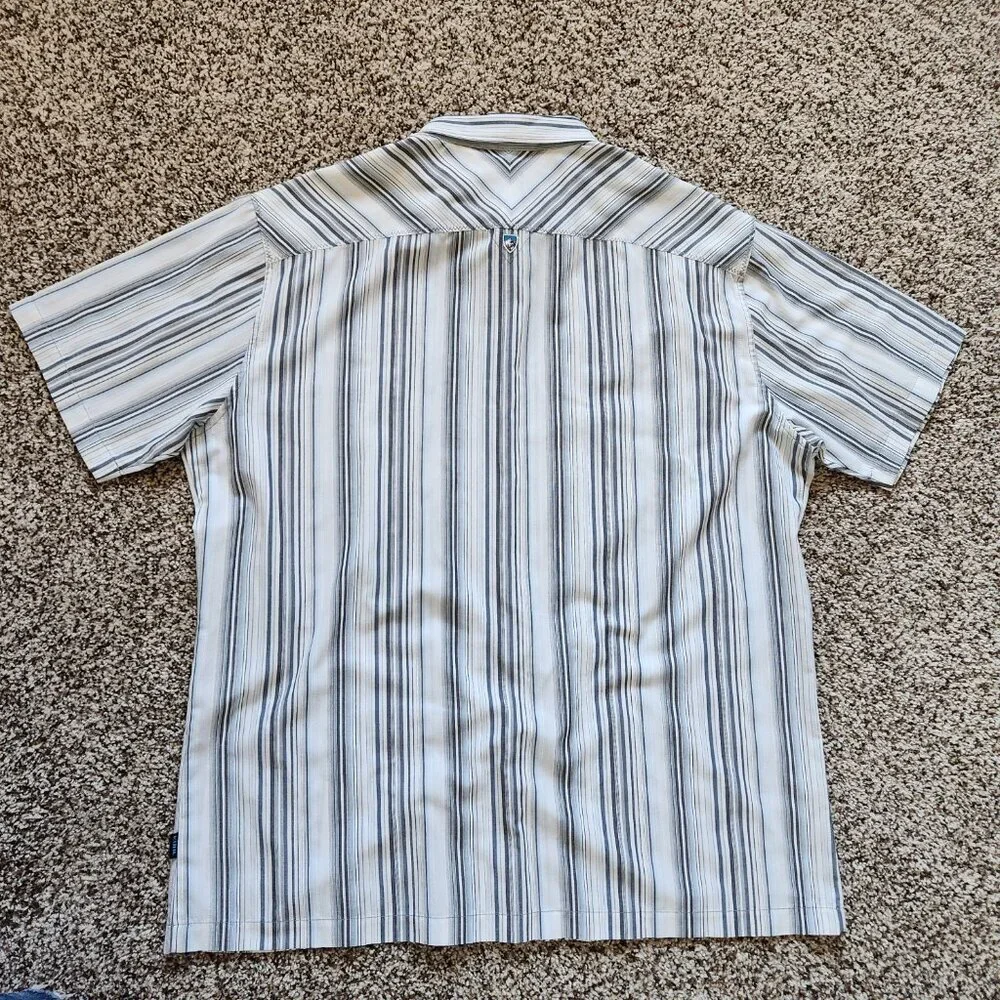 Kuhl Button Up‎ Shirt Mens XL Grey/Blue Stripe Short Sleeve Organic Cotton Blend - Picture 2 of 6